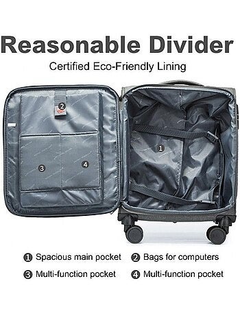 Valise cabine - 69.5x43.5x26 cm souple 4 roulettes serrure tsa - british traveller