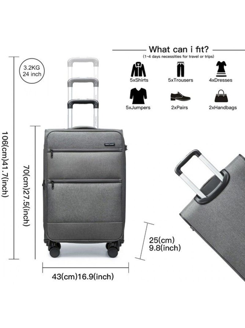Valise cabine - 69.5x43.5x26 cm souple 4 roulettes serrure tsa - british traveller Gris - Kiabi