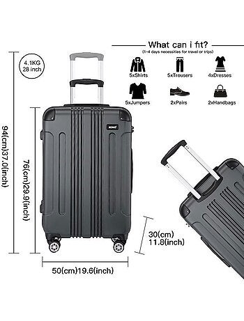 Valise cabine - 75x47x29 cm abs+pc 4 roulettes - kono