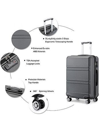 Valise cabine - 75x48x30 cm abs 4 roulettes serrure tsa - kono