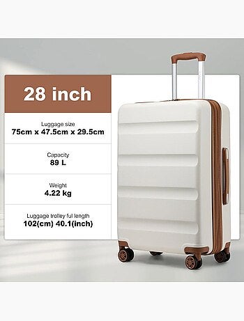 Valise cabine - 75x48x30 cm, rigide abs + pc, 4 roues 360°, serrure tsa - kono