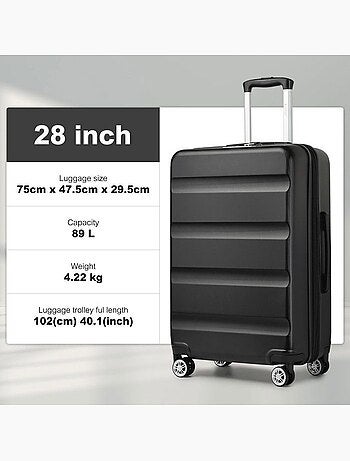 Valise cabine - 75x48x30 cm, rigide abs + pc, 4 roues 360°, serrure tsa - kono