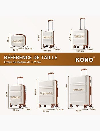Valise cabine - 75x48x30 cm, rigide abs + pc, 4 roues, serrure tsa - kono
