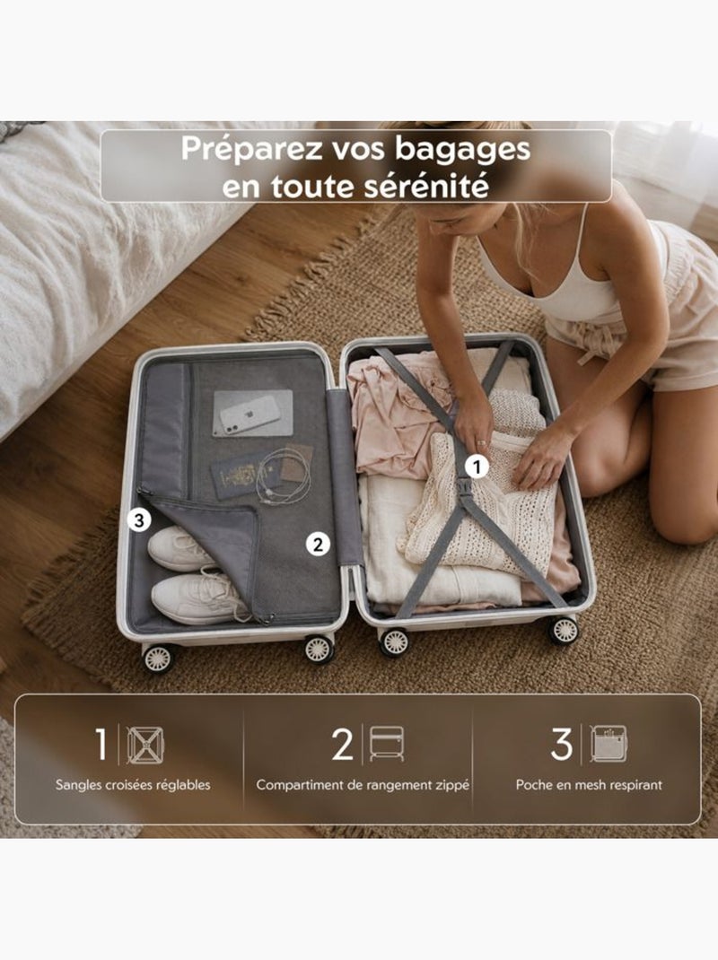 Valise cabine - 76x50x31 cm polypropylène 4 roulettes serrure tsa - kono Blanc - Kiabi