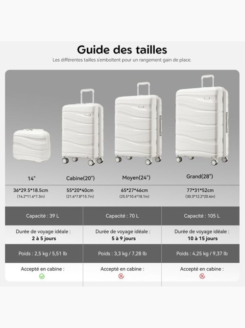 Valise cabine - 76x50x31 cm polypropylène 4 roulettes serrure tsa - kono - Kiabi Valise cabine - 76x50x31 cm polypropylène 4 roulettes serrure tsa - kono - Kiabi