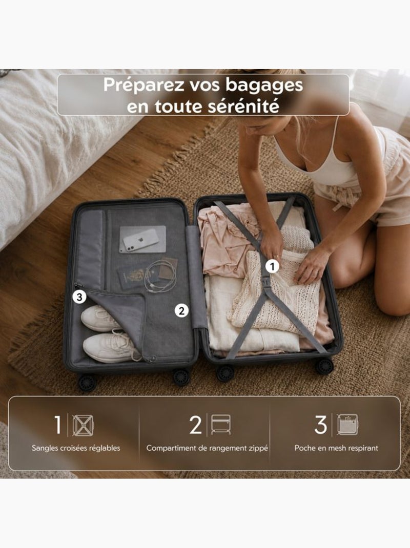 Valise cabine - 76x50x31 cm polypropylène 4 roulettes serrure tsa - kono Noir - Kiabi