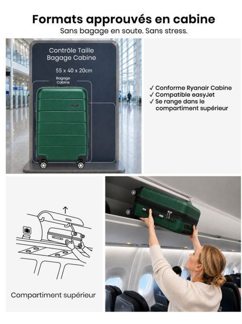 Valise cabine - polycarbonate, légère, 4 roulettes - kono Vert - Kiabi