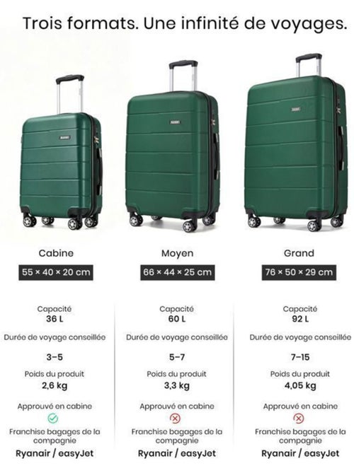 Valise cabine - polycarbonate, légère, 4 roulettes - kono - Kiabi Valise cabine - polycarbonate, légère, 4 roulettes - kono - Kiabi