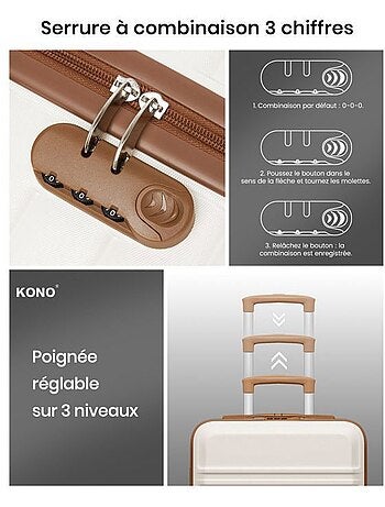 Valise cabine - rigide, abs, 4 roulettes, serrure tsa - kono