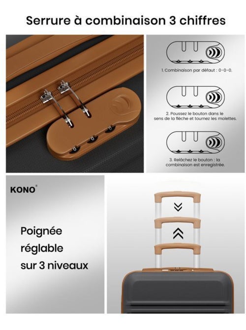 Valise cabine - rigide, abs, 4 roulettes, serrure tsa - kono - Kiabi
