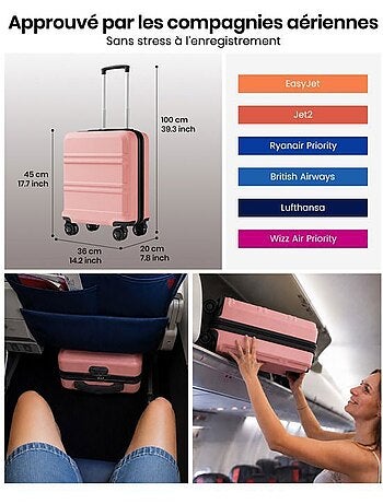 Valise cabine - rigide, abs, 4 roulettes, serrure tsa - kono