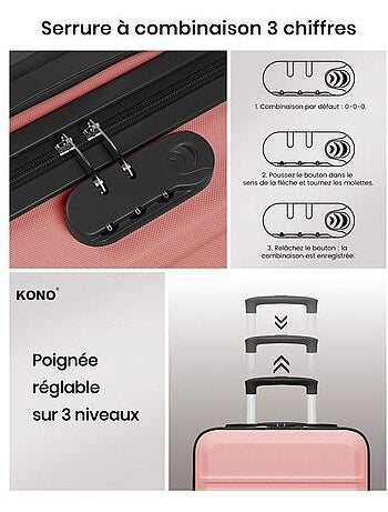 Valise cabine - rigide, abs, 4 roulettes, serrure tsa - kono