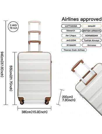 Valise cabine - rigide, abs, légère, 4 roulettes, serrure tsa - kono