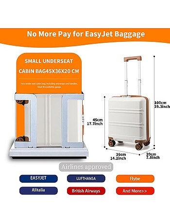 Valise cabine - rigide, abs, légère, 4 roulettes, serrure tsa - kono