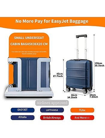Valise cabine - rigide, abs, légère, 4 roulettes, serrure tsa - kono