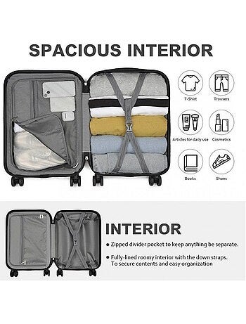 Valise cabine - rigide, abs, légère, 4 roulettes, serrure tsa - kono