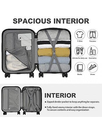 Valise cabine - rigide, abs, légère, 4 roulettes, serrure tsa - kono