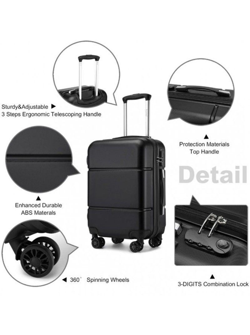 Valise cabine - rigide, abs, légère, 4 roulettes, serrure tsa - kono Noir - Kiabi