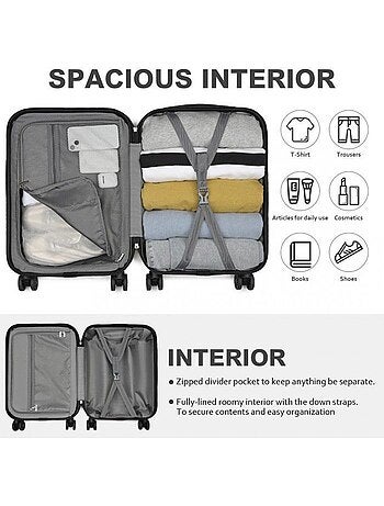 Valise cabine - rigide, abs, légère, 4 roulettes, serrure tsa - kono