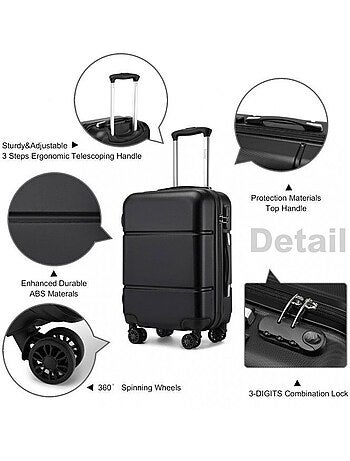 Valise cabine - rigide, abs, légère, 4 roulettes, serrure tsa - kono