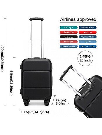 Valise cabine - rigide, abs, légère, 4 roulettes, serrure tsa - kono