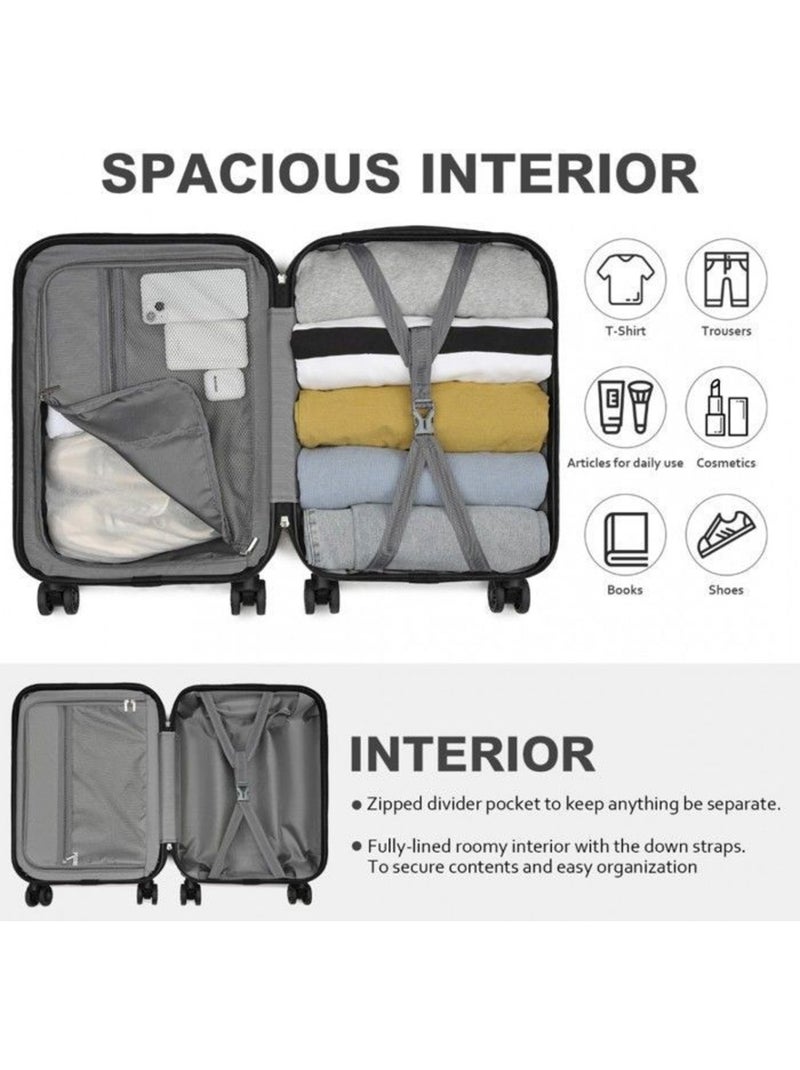 Valise cabine - rigide, abs, légère, 4 roulettes, serrure tsa - kono Noir - Kiabi
