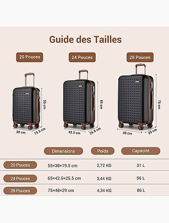 Valise cabine - rigide, abs, légère, 4 roulettes, serrure tsa - kono