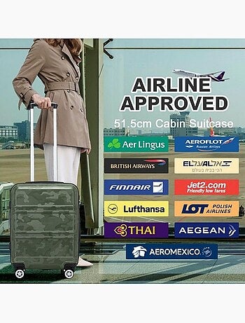 Valise cabine - rigide, abs, légère, 4 roulettes, serrure tsa - kono