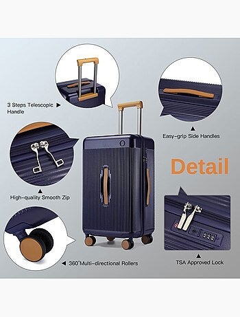 Valise cabine - rigide, abs + polycarbonate, légère, 4 roulettes - kono