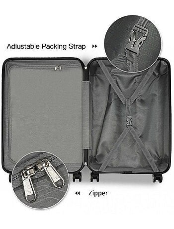 Valise cabine - rigide, abs + polycarbonate, légère, 4 roulettes - kono
