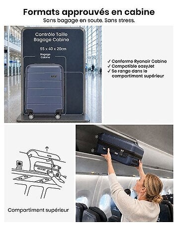 Valise cabine - rigide, polycarbonate, légère, 4 roulettes - kono