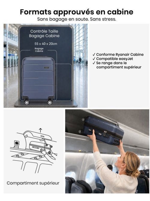 Valise cabine - rigide, polycarbonate, légère, 4 roulettes - kono - Kiabi Valise cabine - rigide, polycarbonate, légère, 4 roulettes - kono - Kiabi