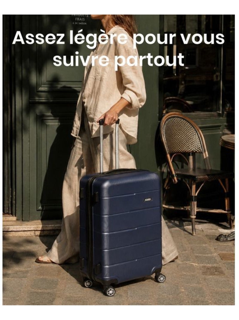Valise cabine - rigide, polycarbonate, légère, 4 roulettes - kono Bleu - Kiabi