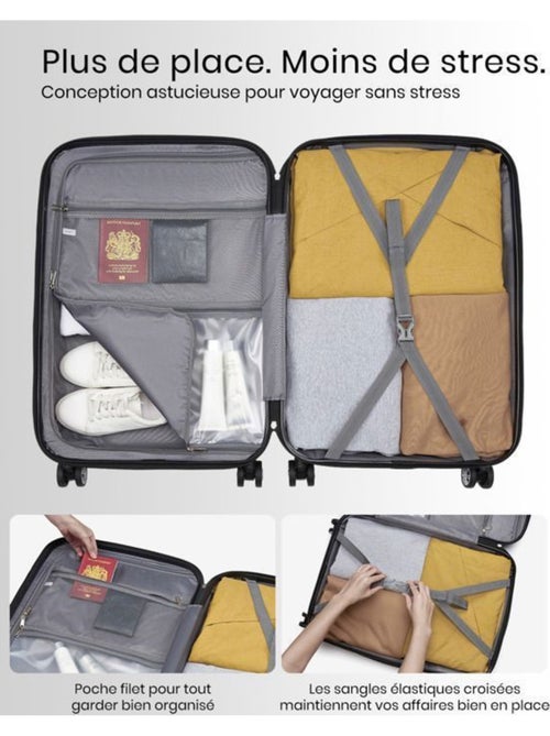 Valise cabine - rigide, polycarbonate, légère, 4 roulettes - kono - Kiabi Valise cabine - rigide, polycarbonate, légère, 4 roulettes - kono - Kiabi