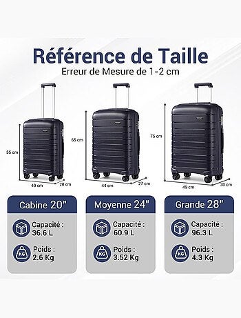 Valise cabine - rigide, polypropylène, 4 roulettes, serrure tsa - kono