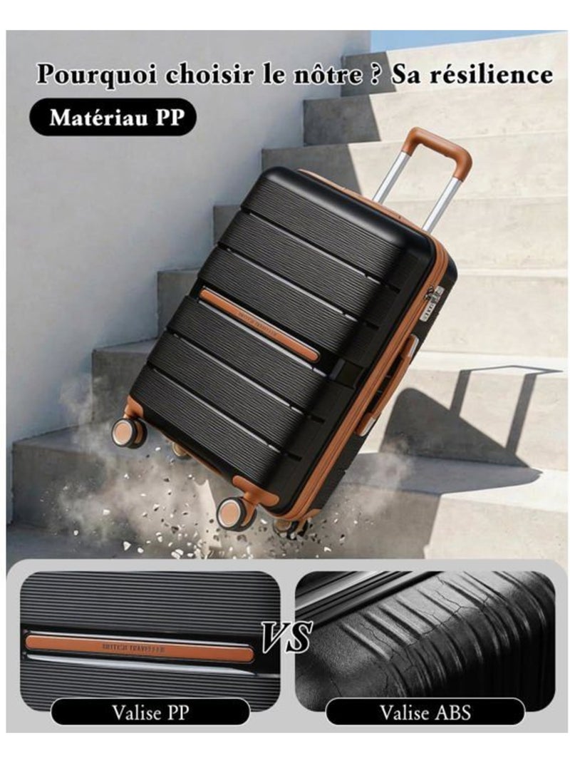 Valise cabine - rigide, polypropylène, légère - british traveller Noir - Kiabi