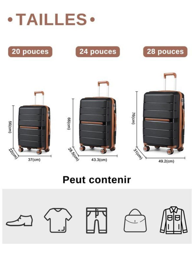 Valise cabine - rigide, polypropylène, légère - british traveller Noir - Kiabi