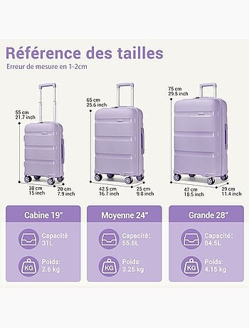 Valise cabine - rigide, polypropylène, légère, 4 roulettes - kono