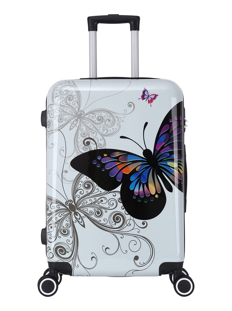Valise Cabine 4 roues 55cm 4 roues - Butterfly - Trolley ADC Polycarbonate Blanc - Kiabi
