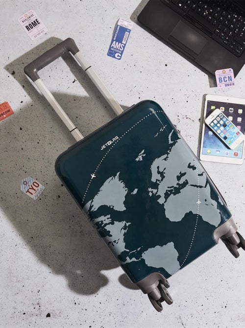 Valise cabine à motif carte du monde - Kiabi