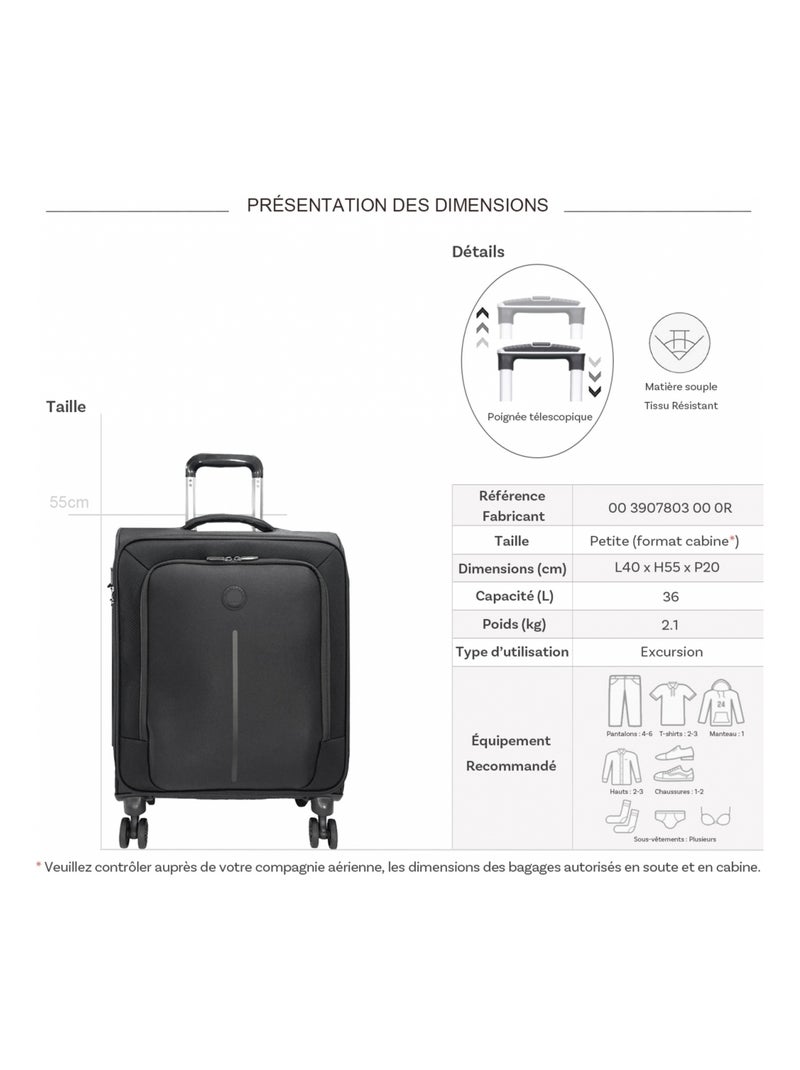 Valise cabine souple Caracas TSA 55cm Noir - Kiabi