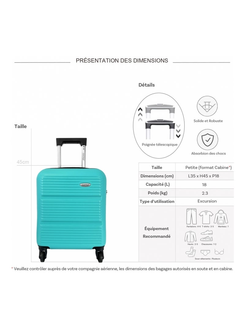 Valise cabine XS underseat rigide 45cm Bleu - Kiabi