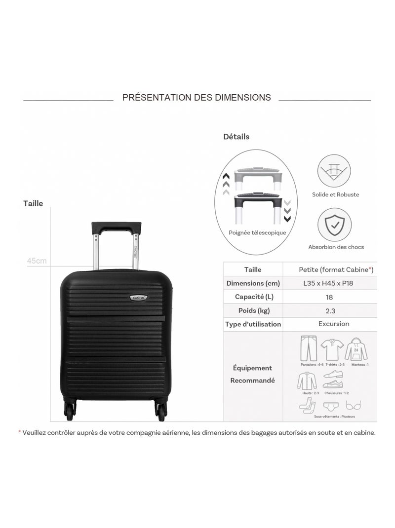 Valise cabine XS underseat rigide 45cm Noir - Kiabi