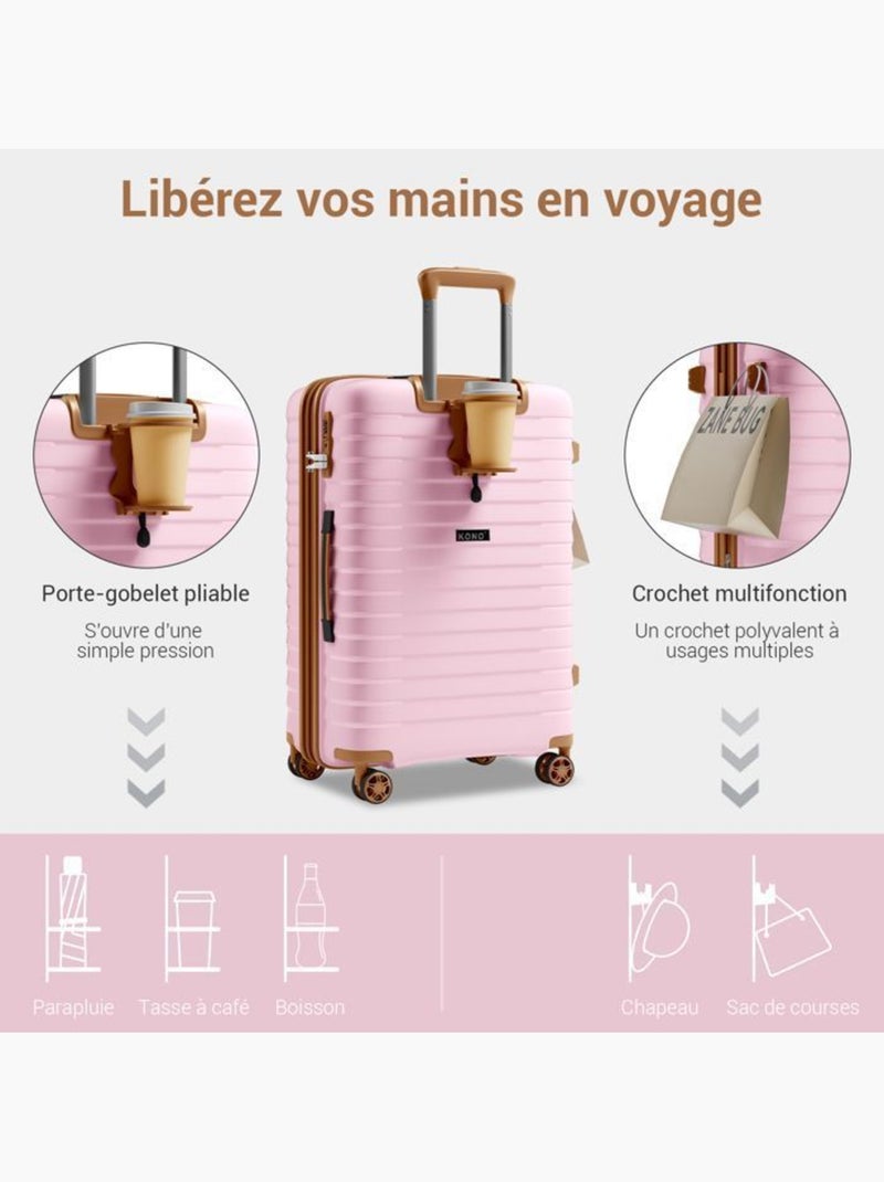 Valise de soute - 65x43.5x28.5 cm, rigide polypropylène (pp), extensible, 4 roues 360° - kono Rose - Kiabi