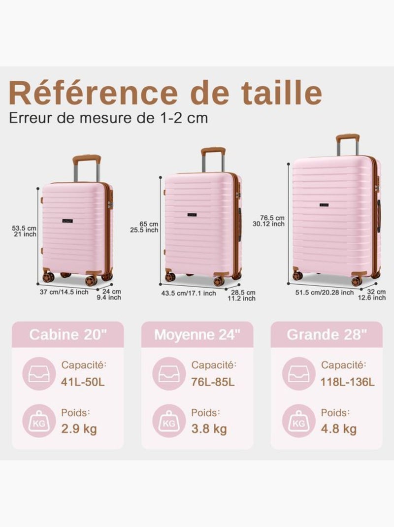 Valise de soute - 65x43.5x28.5 cm, rigide polypropylène (pp), extensible, 4 roues 360° - kono Rose - Kiabi