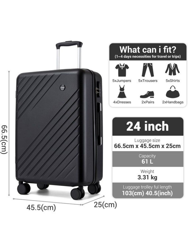 Valise de soute - 66x45x25 cm, rigide abs + pc, 4 roues 360°, serrure à code - kono Noir - Kiabi
