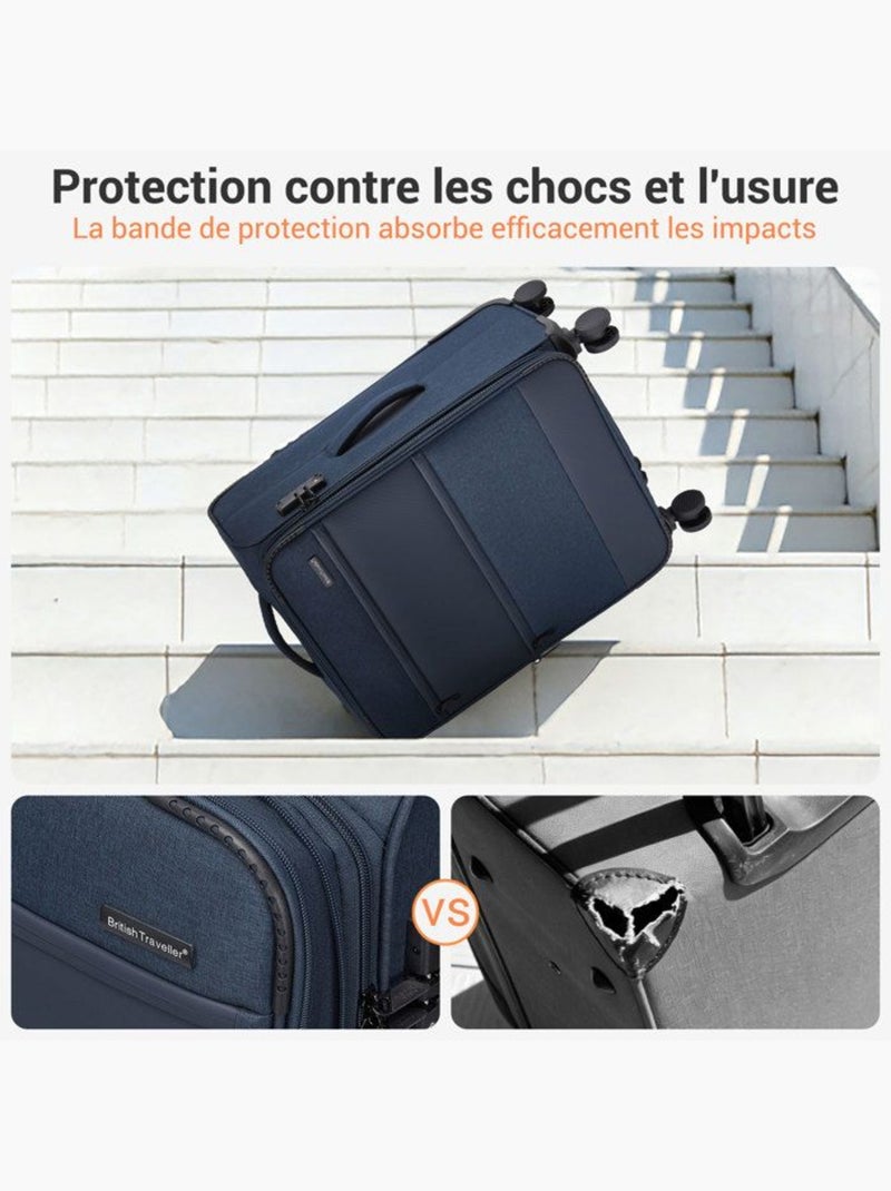 Valise de soute - 68.5x44x28.5 cm, souple, 4 roues 360°, serrure tsa - british traveller Bleu - Kiabi