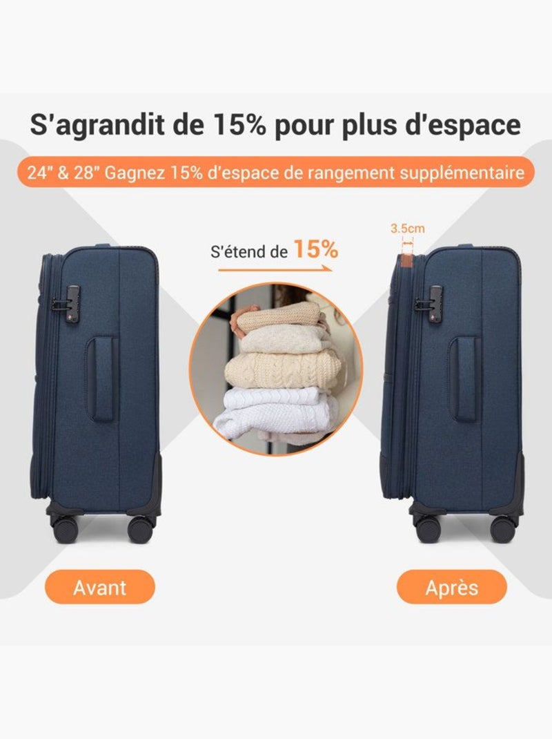 Valise de soute - 68.5x44x28.5 cm, souple, 4 roues 360°, serrure tsa - british traveller Bleu - Kiabi