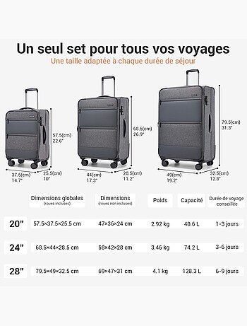 Valise de soute - 68.5x44x28.5 cm, souple, 4 roues 360°, serrure tsa - british traveller