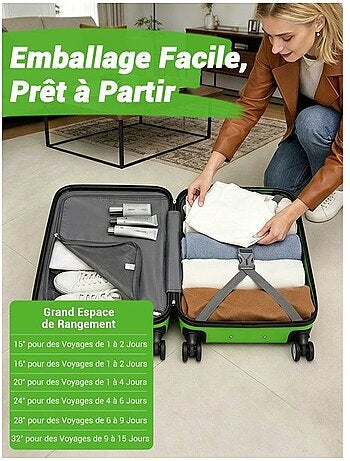 Valise de soute - 75x48x30 cm, rigide abs + pc, 4 roues 360°, serrure tsa - kono